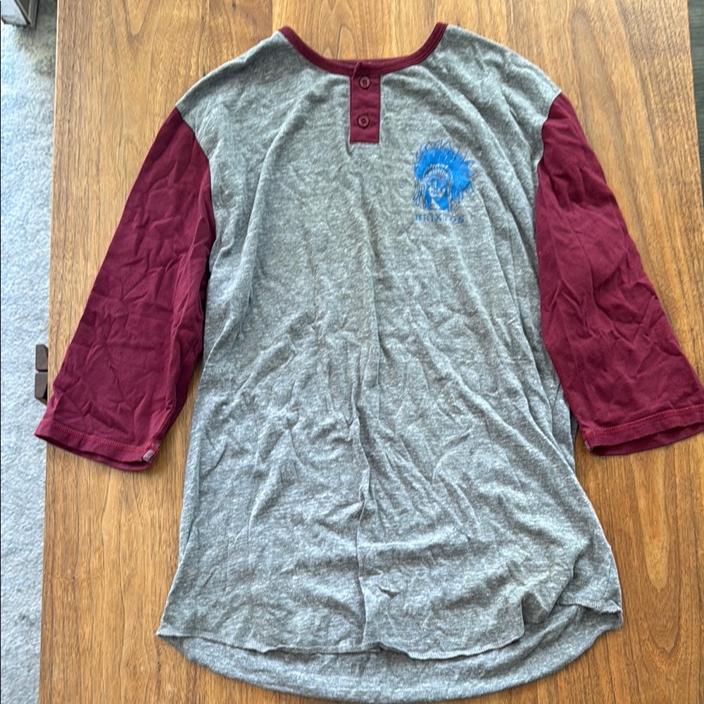 Brixton Gray and Maroon Long Baseball Henley Tee